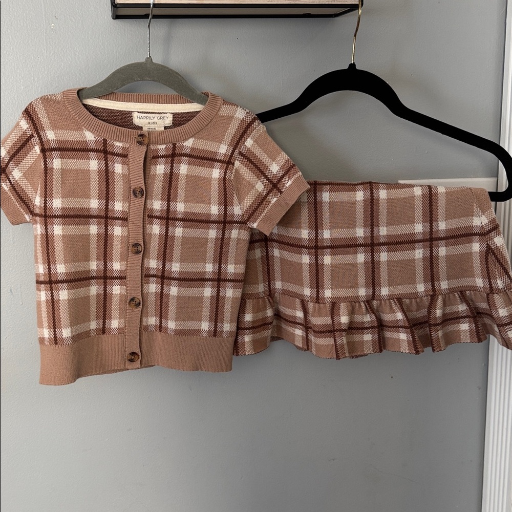 Plaid Kids Matching Set - Brown and White